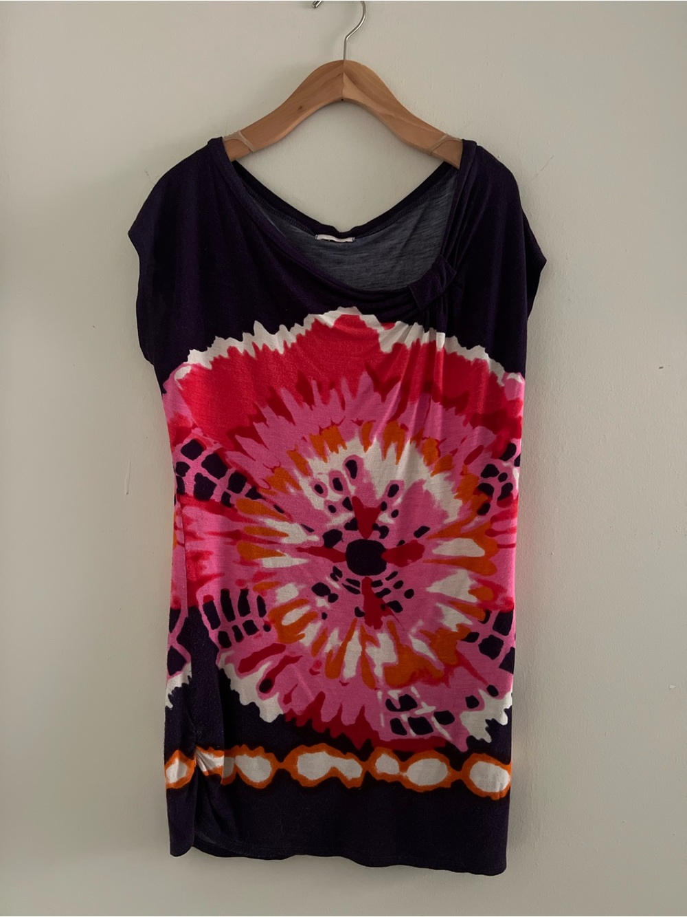 Women’s Tie-Dye Floral Scoop Neck Tunic Mini Dress Sz S